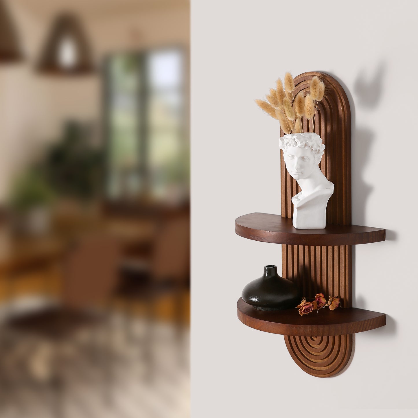 Modern Wall Shelf with Arched Wood Design