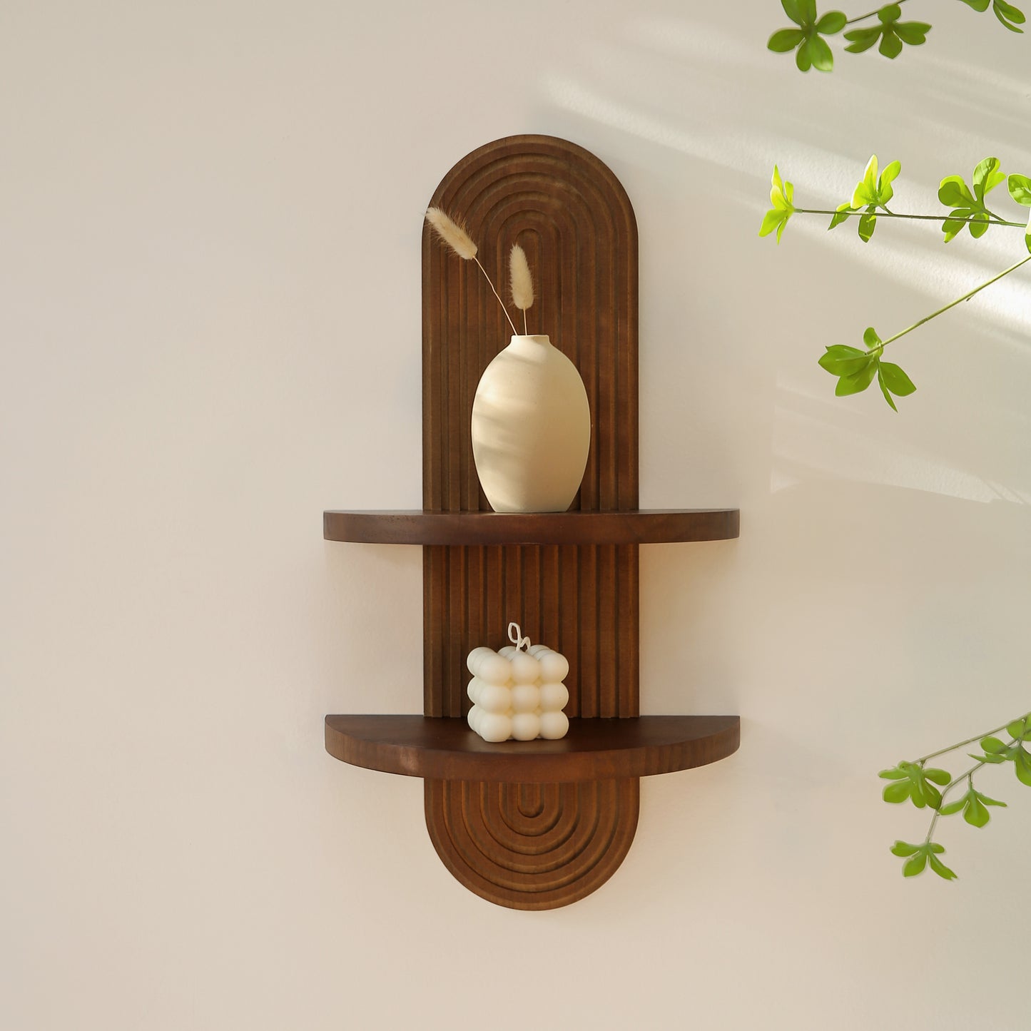 Modern Wall Shelf with Arched Wood Design