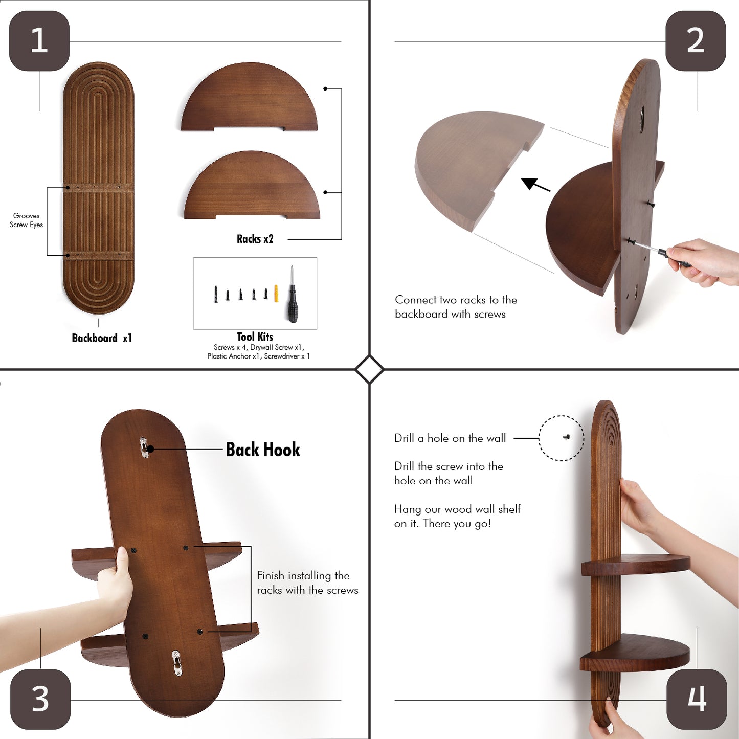 Modern Wall Shelf with Arched Wood Design
