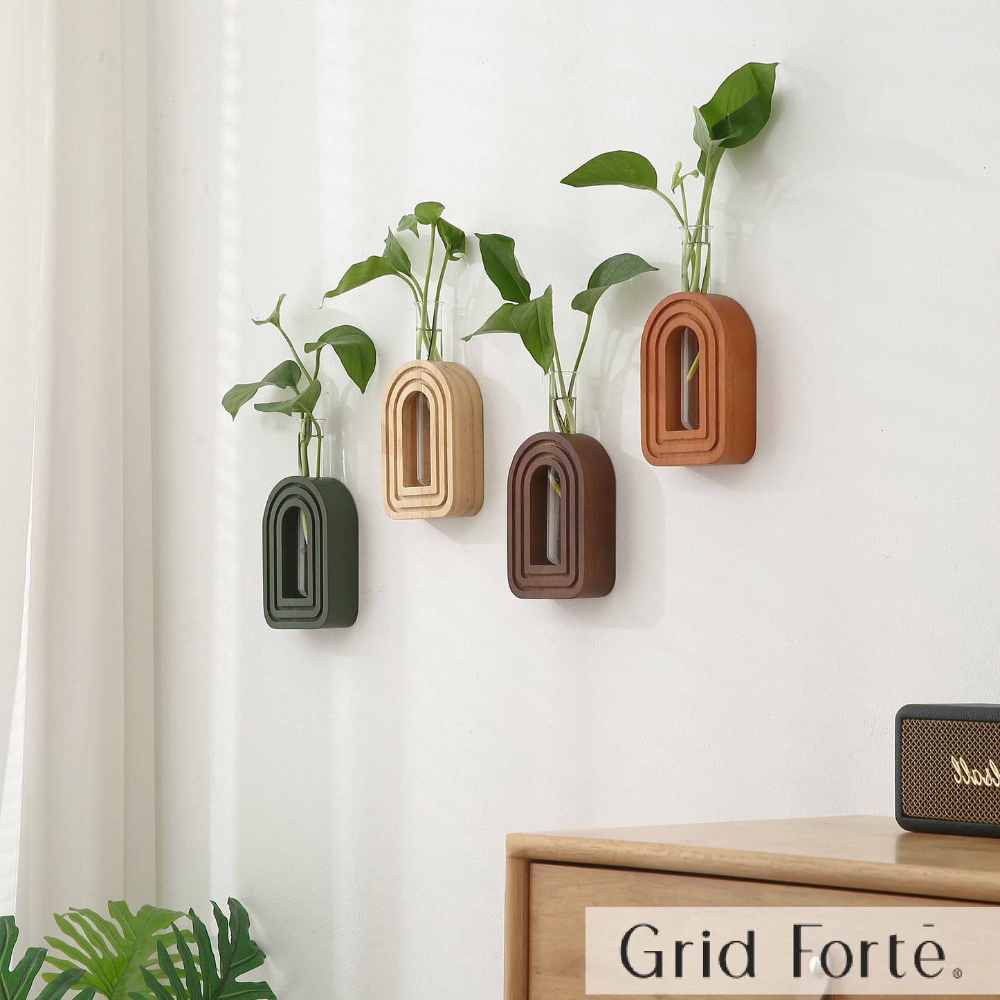 Wood Wall Arched Propagation Vases (Set of 4)
